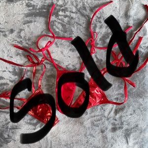 Red Tie Side Thong Trio